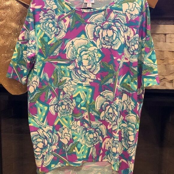 Lularoe Irma Green & Purple Tunic Shirt  X-Small - Picture 1 of 2